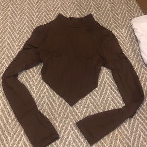 Brown open back mock neck crop top